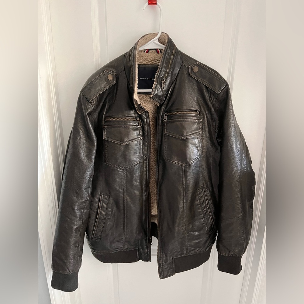 Tommy hilfiger wool leather bomber jacket size large